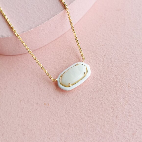 Kendra Scott - Elisa Ivory Mix Gold Enamel Framed Necklace - NEW - Picture 2 of 4